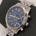 Michael Kors Lexington Chronograph Blue Dial Silver Steel Strap Watch for Men - MK8280