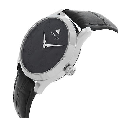 Gucci G Timeless Quartz Black Dial Black Leather Strap Watch For Men - YA1264031