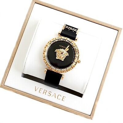 Versace Palazzo Empire Greca Black Dial Black Leather Strap Watch for Women - VEDV00119