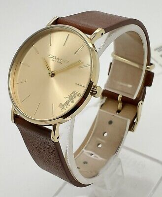 Coach Perry Gold Dial Brown Leather Strap Watch for Women - 14503331