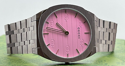 Gucci 25H Quartz Pink Dial Silver Steel Strap Watch for Women - YA163410