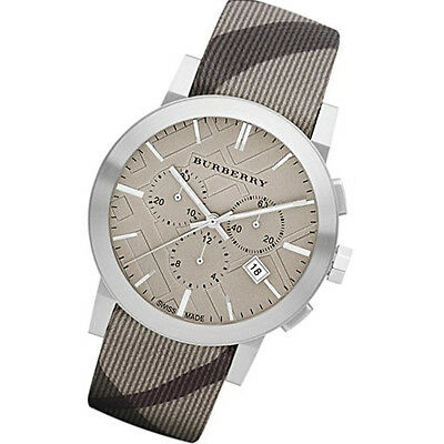 Burberry The City Smoked Brown Dial Checkered Brown Leather Strap Watch for Men - BU9361