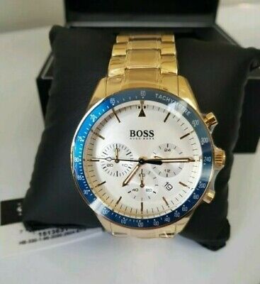 Hugo Boss Trophy Chronograph White Dial Gold Steel Strap Watch for Men - 1513631