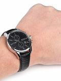 Hugo Boss Jet Black Dial Black Leather Strap Watch for Men - 1513279