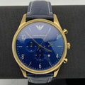 Emporio Armani Chronograph Blue Dial Blue Leather Strap Watch For Men - AR1862