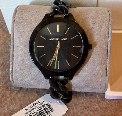 Michael Kors Slim Runway Black Dial Black Steel Strap Watch for Women - MK3317