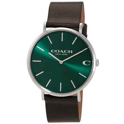 Coach Charles Green Dial Black Leather Strap Watch for Men - 14602436