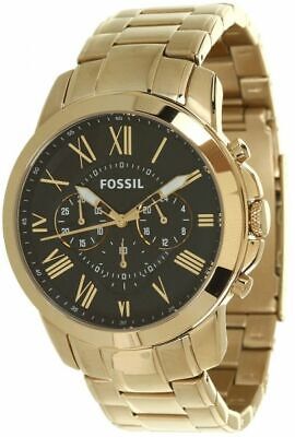 Fossil Grant Chronograph Black Dial Gold Steel Strap Watch for Men - FS4815