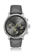 Hugo Boss Attitude Grey Dial Grey Leather Strap Watch for Men - 1513658