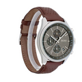 Hugo Boss Grand Prix Chronograph Grey Dial Brown Leather Strap Watch for Men - 1513476