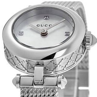 Gucci Diamantissima Diamonds Mother of Pearl Dial Silver Mesh Bracelet Watch for Women - YA141512