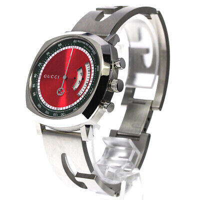 Gucci Grip Chronograph Red Dial Silver Steel Strap Watch For Men - YA157303