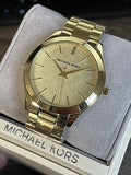 Michael Kors Slim Runway Gold Dial Gold Steel Strap Watch for Women - MK3335