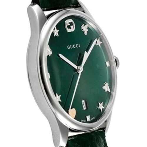 Gucci G-Timeless Quartz Mother of Pearl Green Dial Green Leather Strap Watch For Women - YA1264042