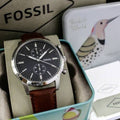 Fossil Townsman Chronograph Black Dial Brown Leather Strap Watch for Men  - FS5280