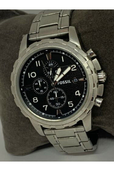 Fossil Dean Chronograph Black Dial Silver Steel Strap Watch for Men - FS4542