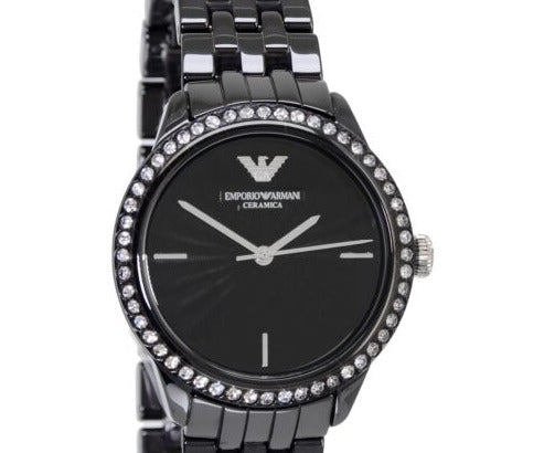 Emporio Armani Ceramica Black Dial with Crystals Black Ceramic Strap Watch For Women - AR1478