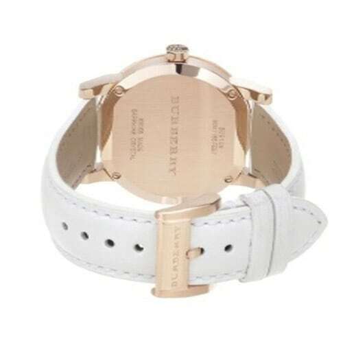 Burberry The City Silver Diamonds Dial White Leather Strap Watch for Women - BU9130