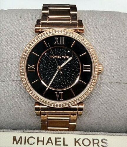 Michael Kors Catlin Black Diamonds Dial Rose Gold Steel Strap Watch for Women - MK3356