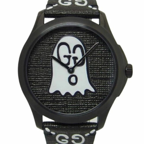 Gucci G Timeless Ghost Motif Black Dial Black Rubber Strap Watch For Men - YA1264018