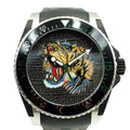 Gucci Dive Embroidered Tiger Motif Black Dial Black Rubber Strap Watch For Men - YA136318