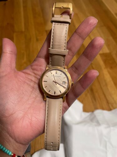 Burberry The City Rose Gold Dial Beige Leather Strap Watch for Women - BU9014