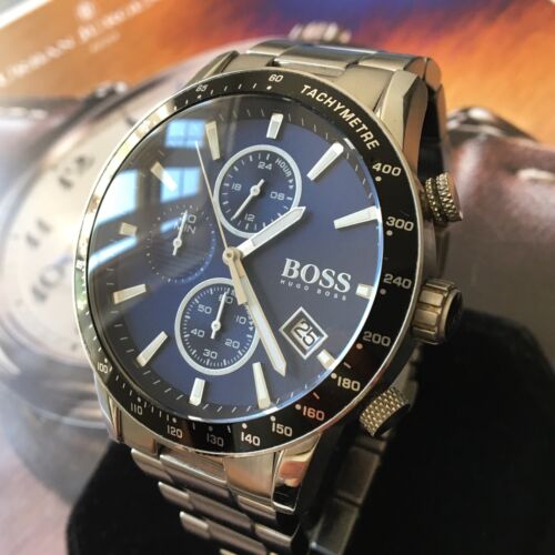 Hugo Boss Rafale Chronograph Blue Dial Silver Steel Strap Watch for Men - 1513510