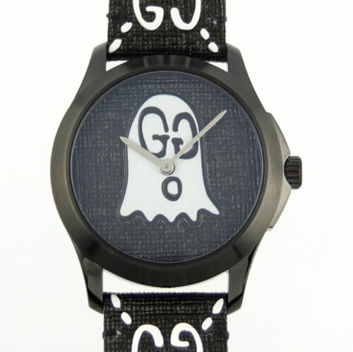 Gucci G Timeless Ghost Motif Black Dial Black Rubber Strap Watch For Men - YA1264018