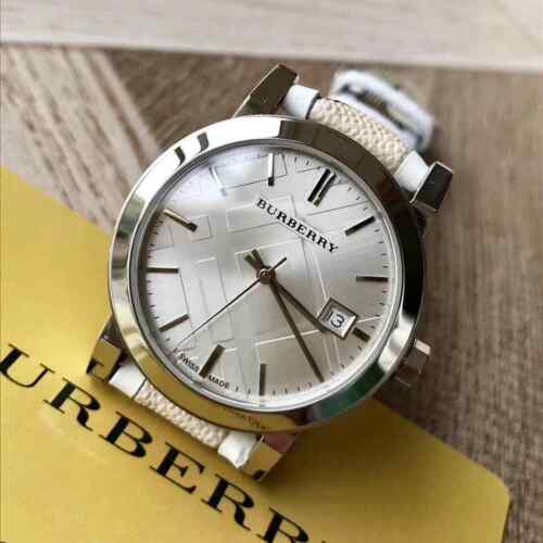 Burberry The City Silver Dial Brown Leather Strap Watch for Women - BU9136