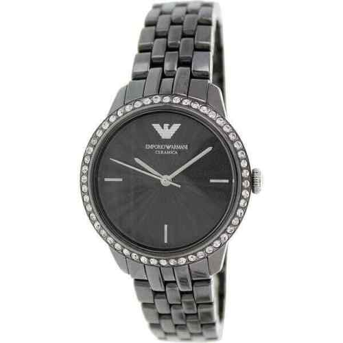 Emporio Armani Ceramica Black Dial with Crystals Black Ceramic Strap Watch For Women - AR1478