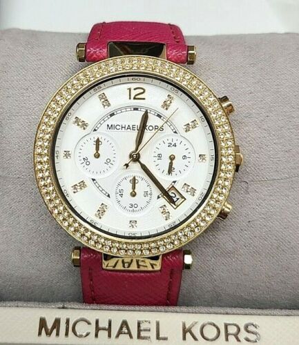 Michael Kors Parker White Dial Pink Leather Strap Watch for Women - MK2297