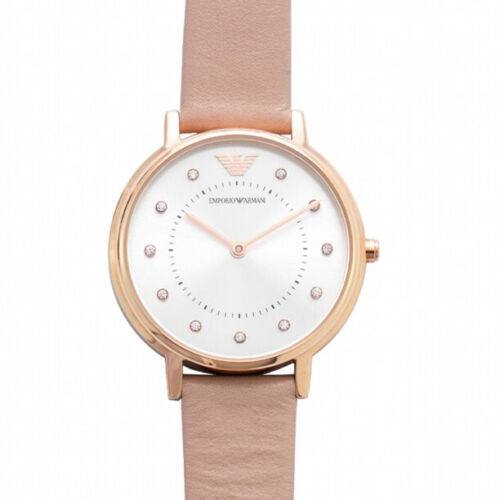 Emporio Armani Kappa Rose Gold & White Dial Beige Nude Leather Strap Watch For Women - AR2510