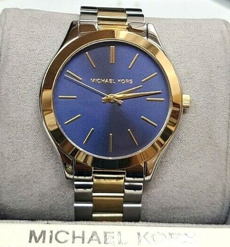 Michael Kors Slim Runway Blue Dial Two Tone Steel Strap Watch for Women - MK3479