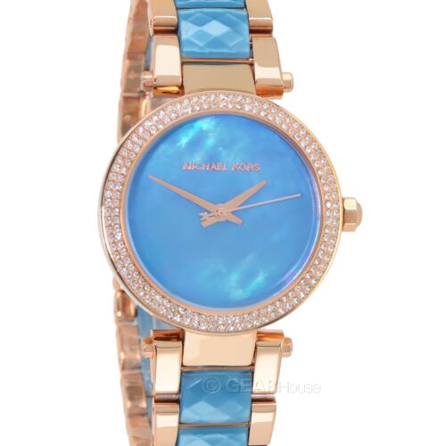 Michael Kors Parker Blue Mother of Pearl Dial Two Tone Steel Strap  Watch for Women - MK6491