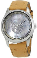 Gucci G Timeless Automatic Mother of Pearl Dial Brown Leather Strap Watch For Women - YA1264112