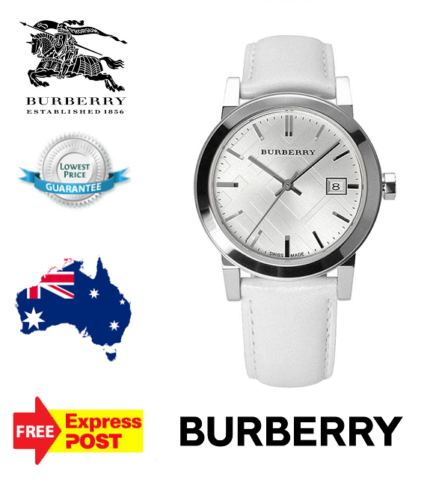 Burberry The City White Dial White Leather Strap Watch for Women - BU9128