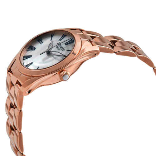 Tissot T Wave Mother of Pearl Dial Rose Gold Steel Strap Watch For Women - T112.210.33.113.00