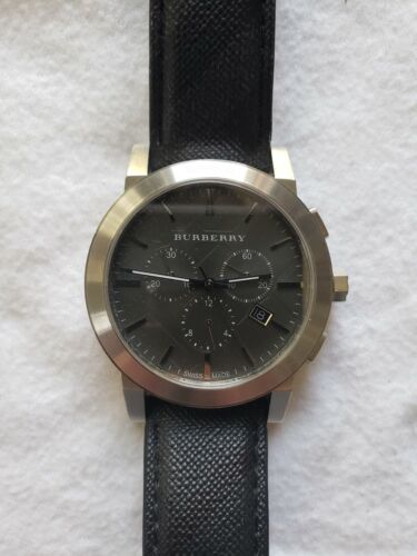 Burberry The City Grey Dial Black Leather Strap Watch for Men - BU9362