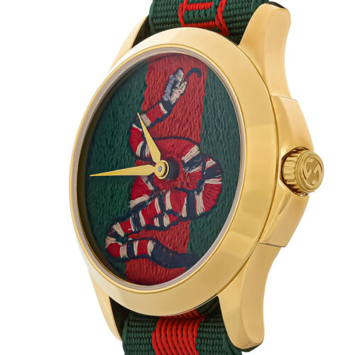 Gucci Le Marche Des Merveilles Green and Red Dial Brown Leather Strap Unisex Watch - YA1264012