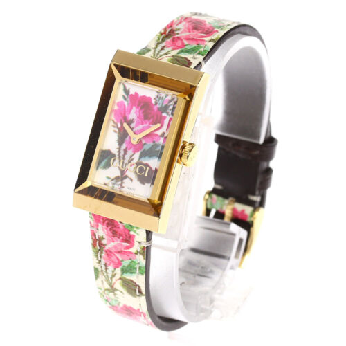 Gucci G-Frame Floral Ivory Dial White Leather Strap Watch For Women - YA147406