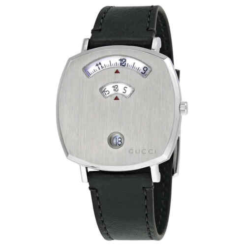 Gucci Grip Quartz Stainess Steel Green Leather Strap Unisex Watch 35mm - YA157406