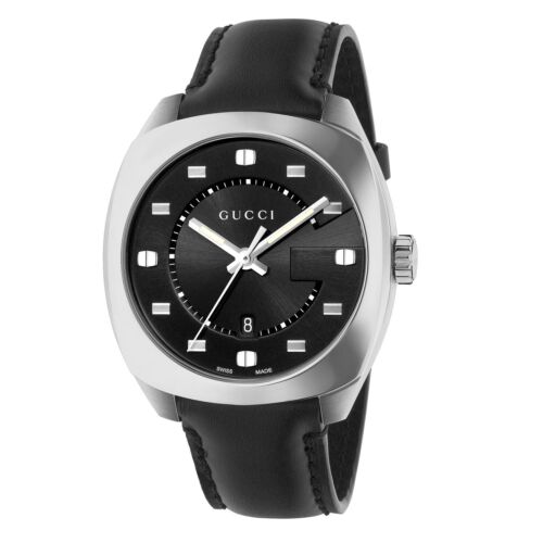 Gucci GG2570 Quartz Black Dial Black Leather Strap Watch For Men - YA142307