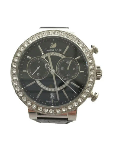 Swarovski Citra Sphere Chronograph Black Dial Black Leather Strap Watch for Women - 5027131