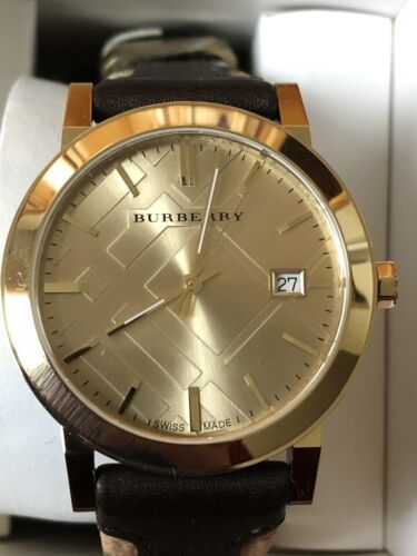 Burberry The City Gold Dial Black Leather Strap Watch for Men - BU9032