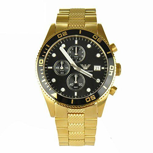 Emporio Armani Chronograph Black Dial Gold Steel Strap Watch For Men - AR5857