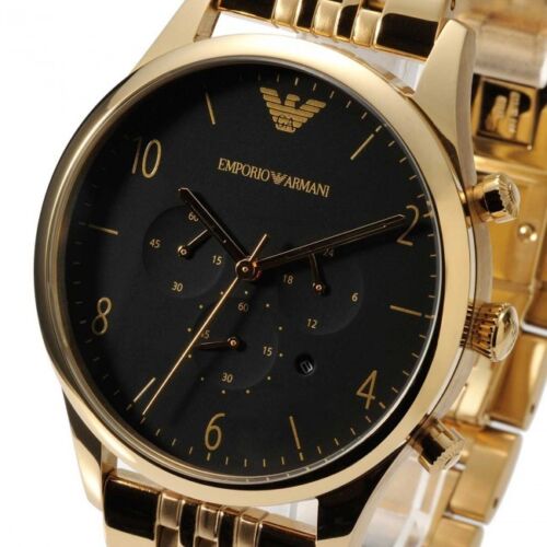 Emporio Armani Classic Chronograph Black Dial Gold Steel Strap Watch For Men - AR1893