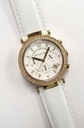 Michael Kors Parker White Dial with Diamonds White Leather Strap Watch for Women - MK2290