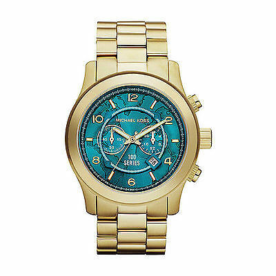 Michael Kors Runway Hunger Stop100 Series Blue Dial Gold Steel Strap Watch for Women - MK5815