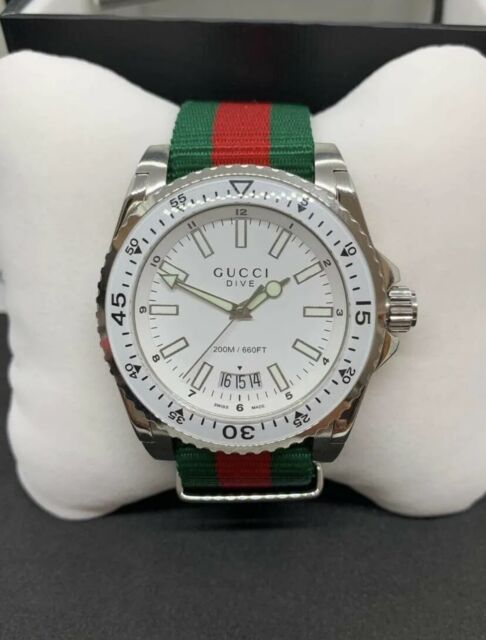 Gucci Dive Quartz White Dial Two Tone Nylon Strap Watch For Men - YA136207