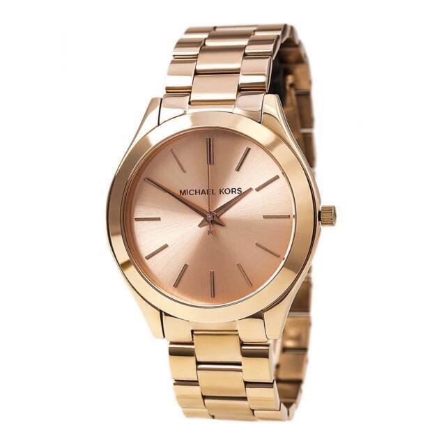 Michael Kors Slim Runway Rose Gold Dial Rose Gold Stainless Steel Strap Watch for Women - MK3197